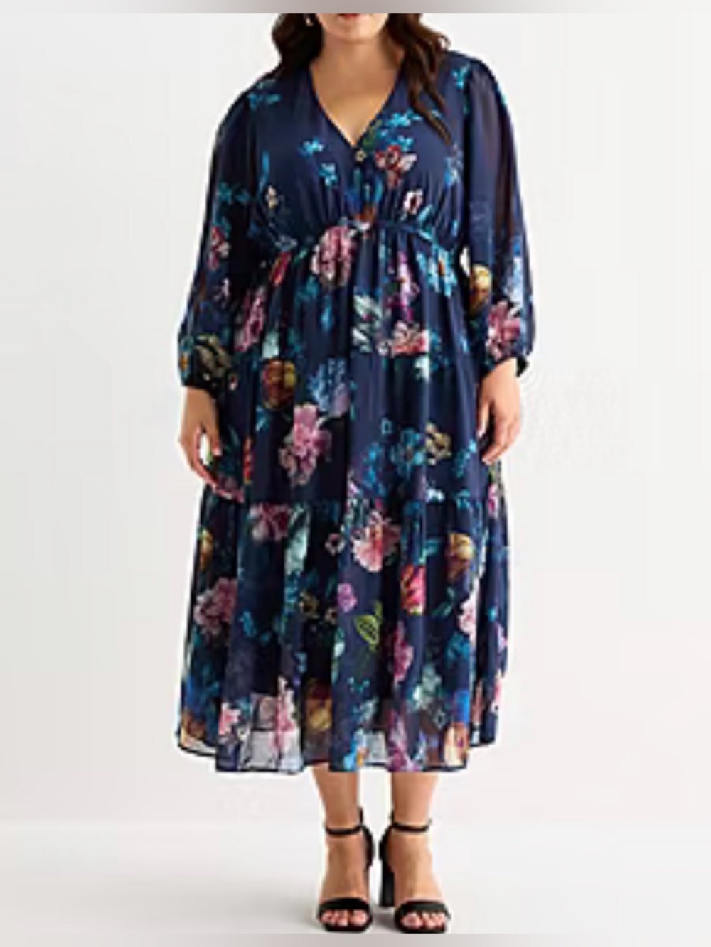 Isabel & Nina Womens Plus V Neck Long Sleeve Puffed Maxi Dress